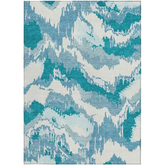 Teal Blue Sky Blue And Aqua Abstract Washable Indoor Outdoor Area Rug Photo 8