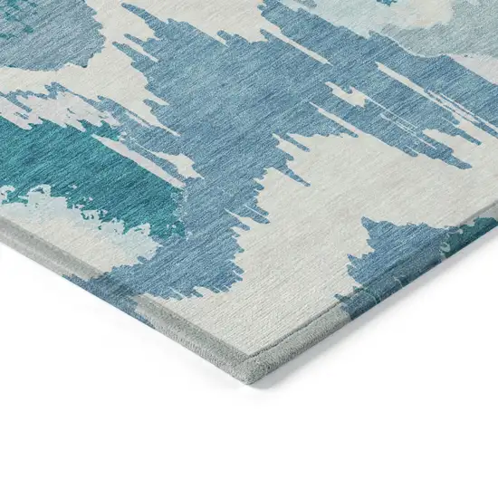 Teal Blue Sky Blue And Aqua Abstract Washable Indoor Outdoor Area Rug Photo 5