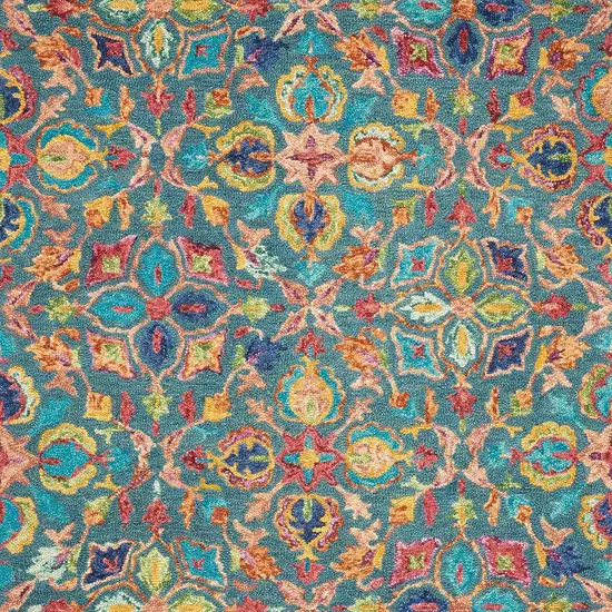 Teal Blue Yellow And Red Wool Floral Hand Tufted Area Rug Photo 7