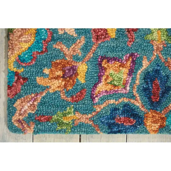 Teal Blue Yellow And Red Wool Floral Hand Tufted Area Rug Photo 4