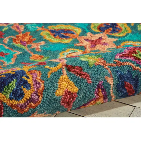 Teal Blue Yellow And Red Wool Floral Hand Tufted Area Rug Photo 5