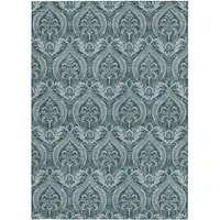 Photo of Teal Damask Washable Non Skid Indoor Outdoor Area Rug