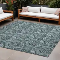 Photo of Teal Damask Washable Non Skid Indoor Outdoor Area Rug