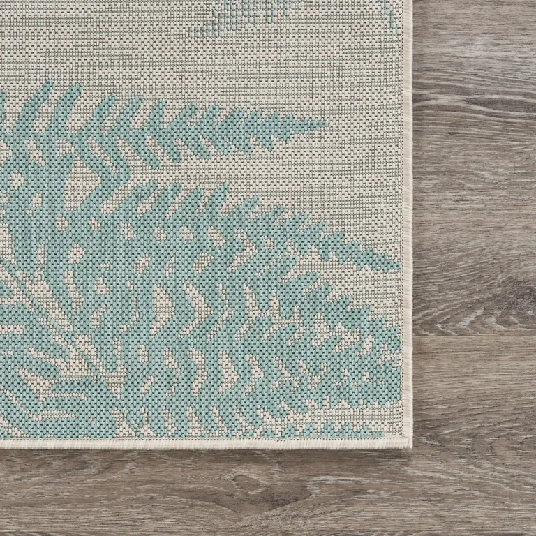 Teal Fern Leaves Indoor Outdoor Area Rug Photo 5