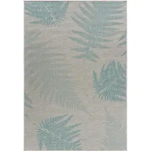 Photo of Teal Fern Leaves Indoor Outdoor Area Rug