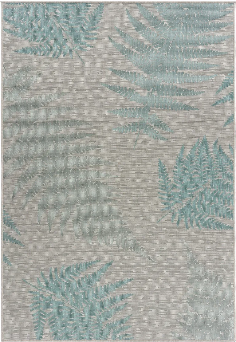 Teal Fern Leaves Indoor Outdoor Area Rug Photo 1