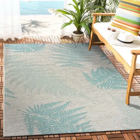 Teal Fern Leaves Indoor Outdoor Area Rug Photo 8