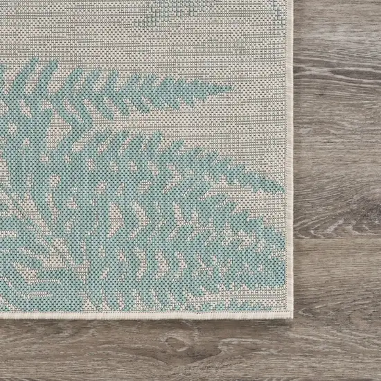 Teal Fern Leaves Indoor Outdoor Area Rug Photo 5