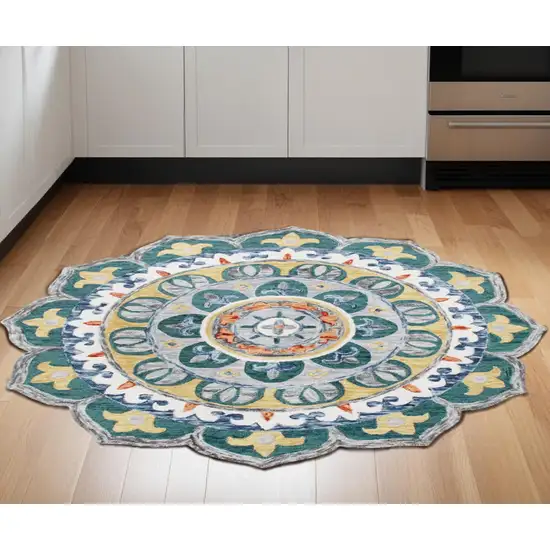 6' Teal Blue Round Wool Hand Hooked Handmade Area Rug Photo 1