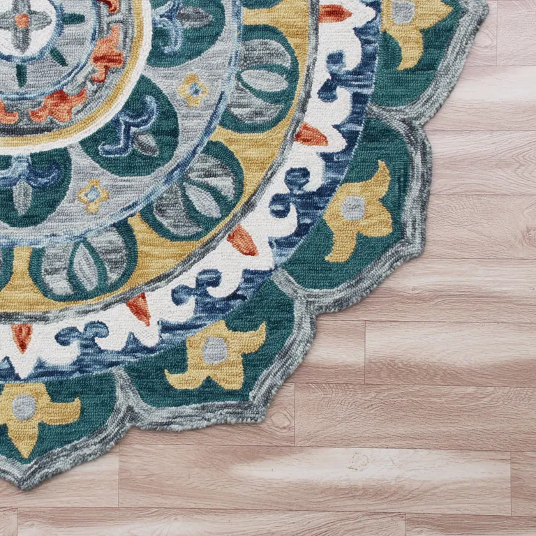 Teal Floral Mandala Area Rug Photo 3