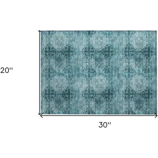 Teal Floral Medallion Washable Non Skid Indoor Outdoor Area Rug Photo 9