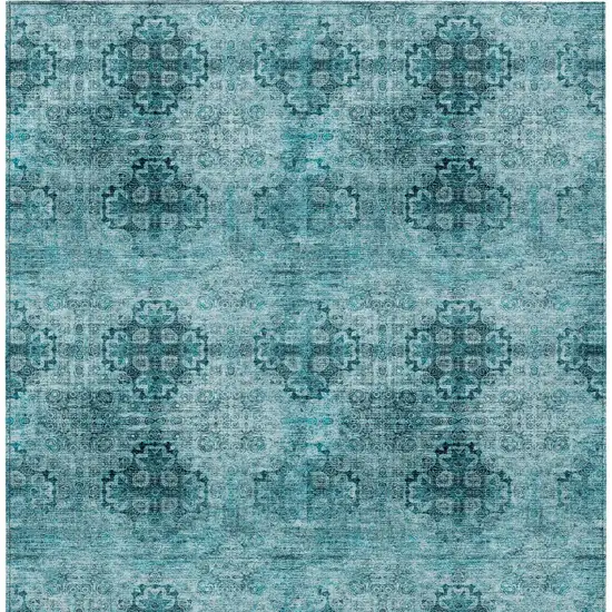 Teal Floral Medallion Washable Non Skid Indoor Outdoor Area Rug Photo 6