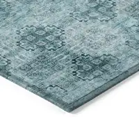 Photo of Teal Floral Medallion Washable Non Skid Indoor Outdoor Area Rug