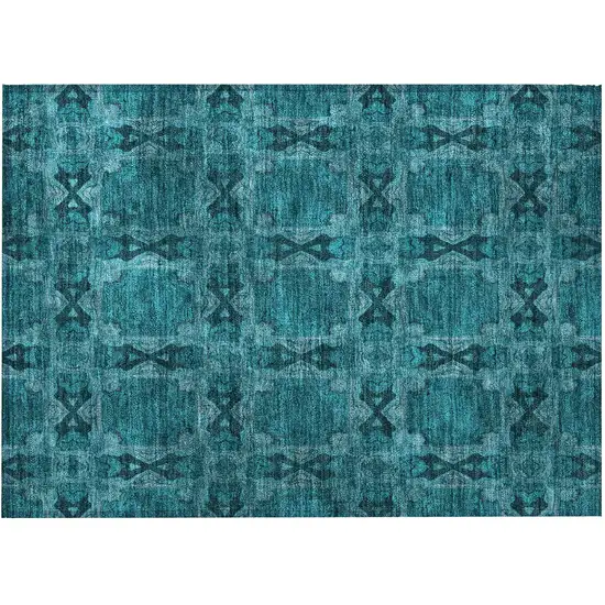 Teal Floral Medallion Washable Non Skid Indoor Outdoor Area Rug Photo 4