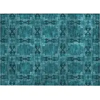 Photo of Teal Floral Medallion Washable Non Skid Indoor Outdoor Area Rug