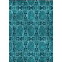 Photo of Teal Floral Medallion Washable Non Skid Indoor Outdoor Area Rug