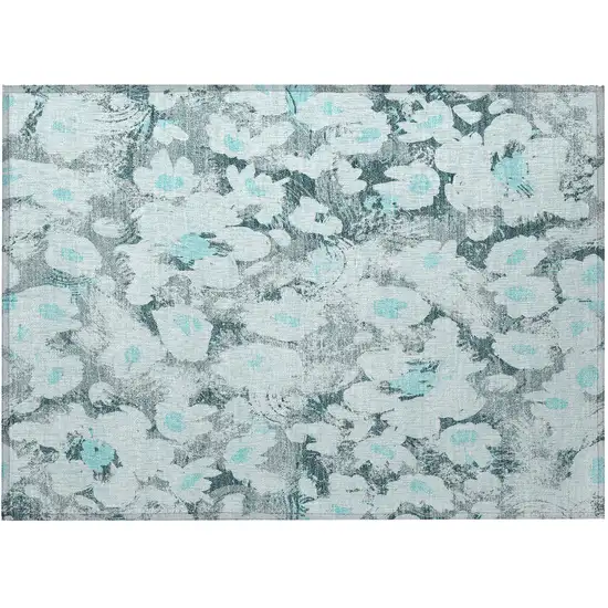 Teal Floral Washable Non Skid Indoor Outdoor Area Rug Photo 5