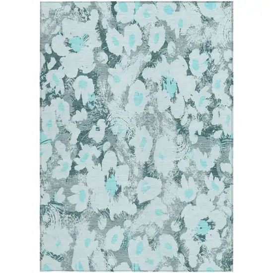 Teal Floral Washable Non Skid Indoor Outdoor Area Rug Photo 5