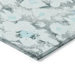 Photo of Teal Floral Washable Non Skid Indoor Outdoor Area Rug