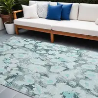 Photo of Teal Floral Washable Non Skid Indoor Outdoor Area Rug