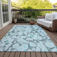 Photo of Teal Floral Washable Non Skid Indoor Outdoor Area Rug