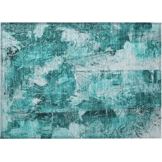 Teal Floral Washable Non Skid Indoor Outdoor Area Rug Photo 4