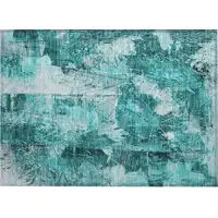 Photo of Teal Floral Washable Non Skid Indoor Outdoor Area Rug