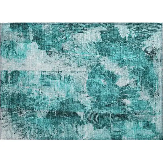 Teal Floral Washable Non Skid Indoor Outdoor Area Rug Photo 2