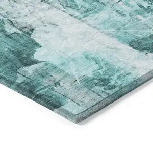 Photo of Teal Floral Washable Non Skid Indoor Outdoor Area Rug