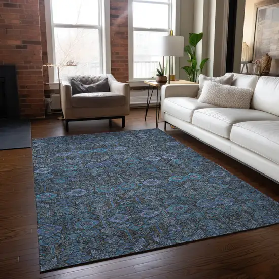 Teal Tribal Washable Indoor Outdoor Area Rug Photo 8