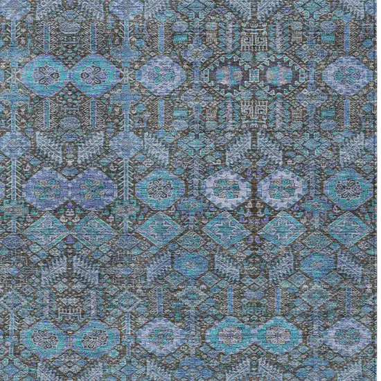 Teal Tribal Washable Indoor Outdoor Area Rug Photo 6