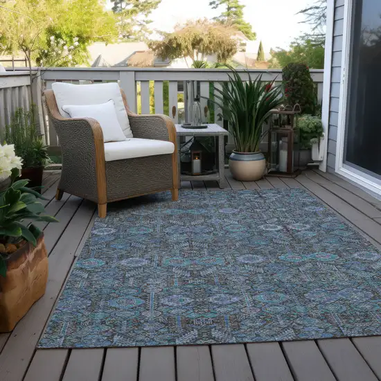 Teal Tribal Washable Indoor Outdoor Area Rug Photo 9