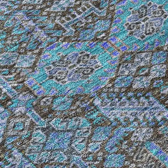 Teal Tribal Washable Indoor Outdoor Area Rug Photo 5