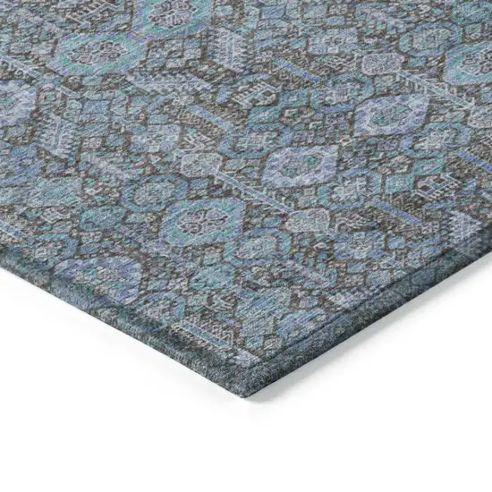 Teal Tribal Washable Indoor Outdoor Area Rug Photo 4