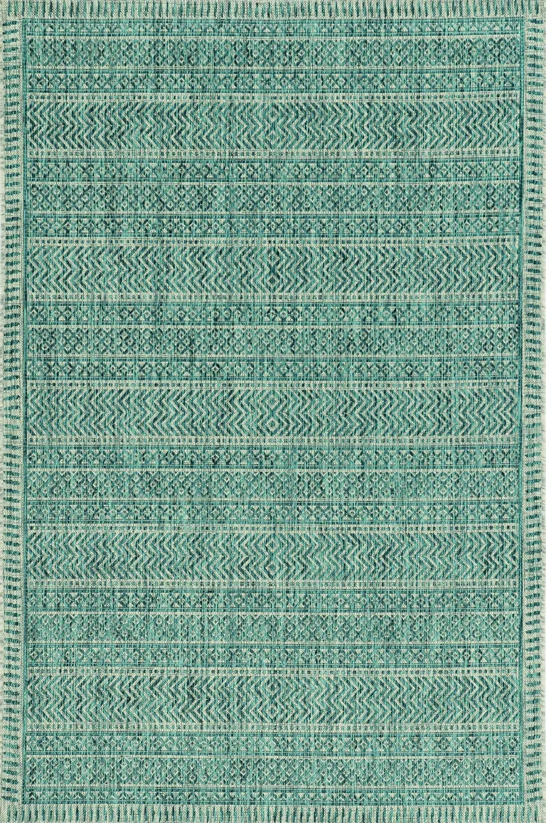 Teal Geometric Pattern Indoor Outdoor Area Rug Photo 2