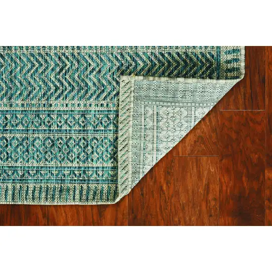 Teal Geometric Pattern Indoor Outdoor Area Rug Photo 5