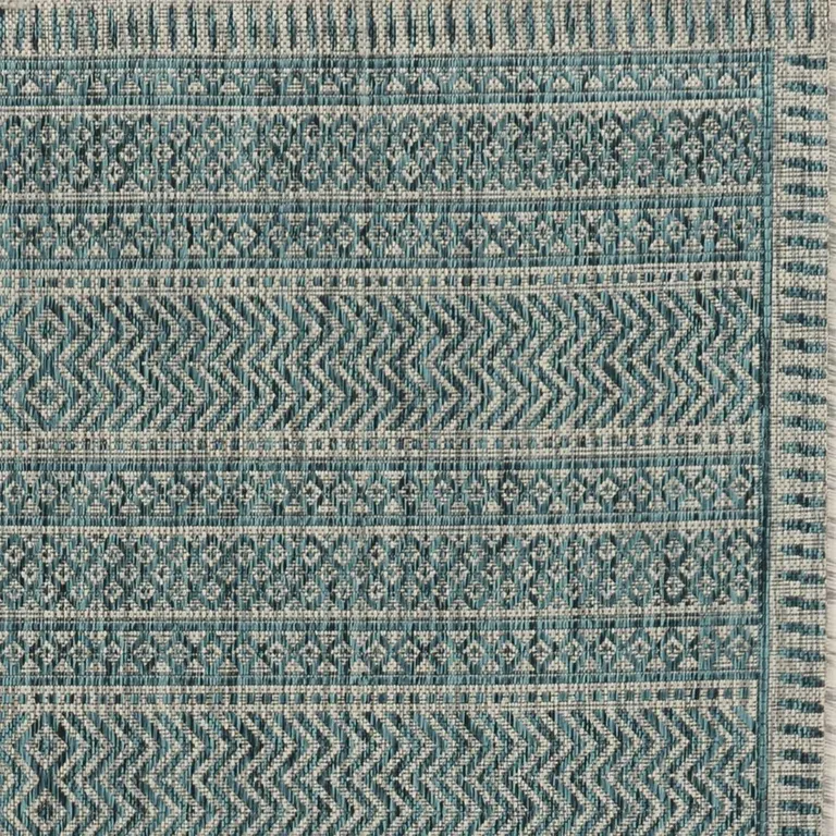 Teal Geometric Pattern Indoor Outdoor Area Rug Photo 1