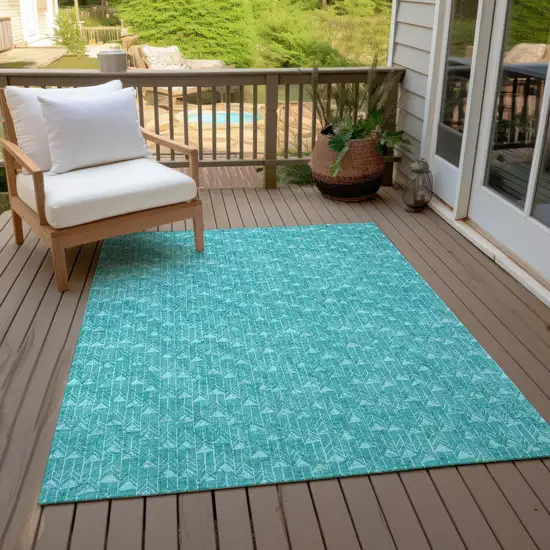 Teal Geometric Washable Indoor Outdoor Area Rug Photo 8