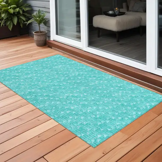 Teal Geometric Washable Indoor Outdoor Area Rug Photo 1