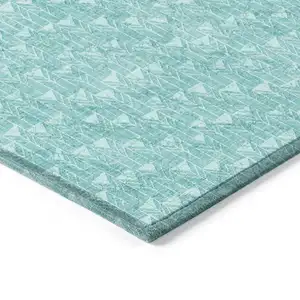 Photo of Teal Geometric Washable Indoor Outdoor Area Rug