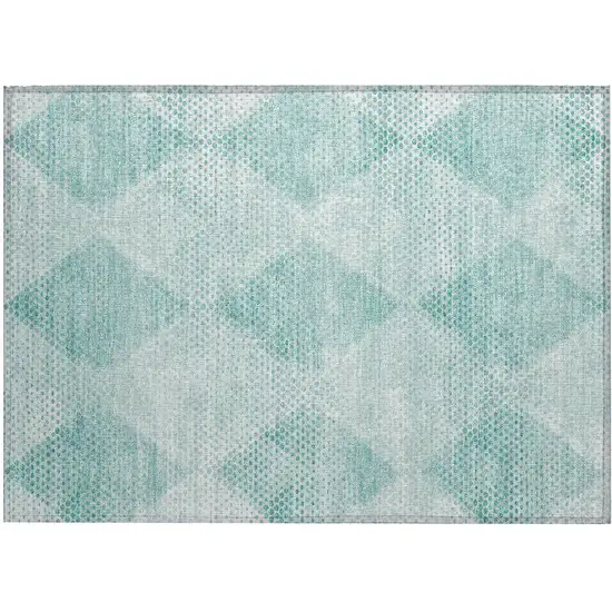 Teal Geometric Washable Non Skid Indoor Outdoor Area Rug Photo 1