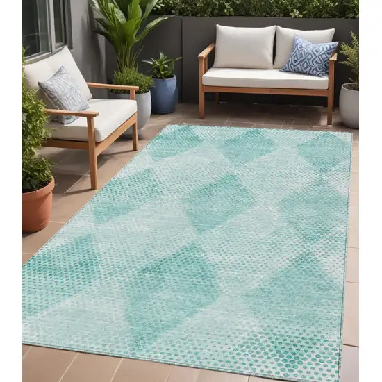 Teal Geometric Washable Non Skid Indoor Outdoor Area Rug Photo 1