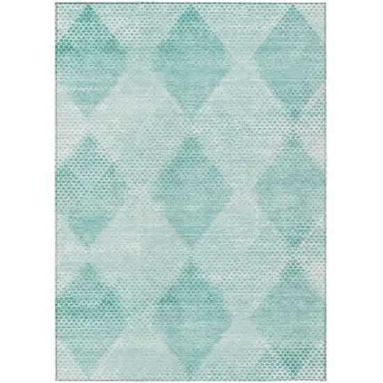 Teal Geometric Washable Non Skid Indoor Outdoor Area Rug Photo 2