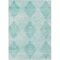 Photo of Teal Geometric Washable Non Skid Indoor Outdoor Area Rug