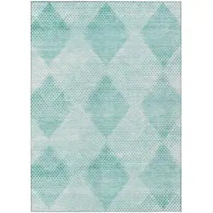 Photo of Teal Geometric Washable Non Skid Indoor Outdoor Area Rug