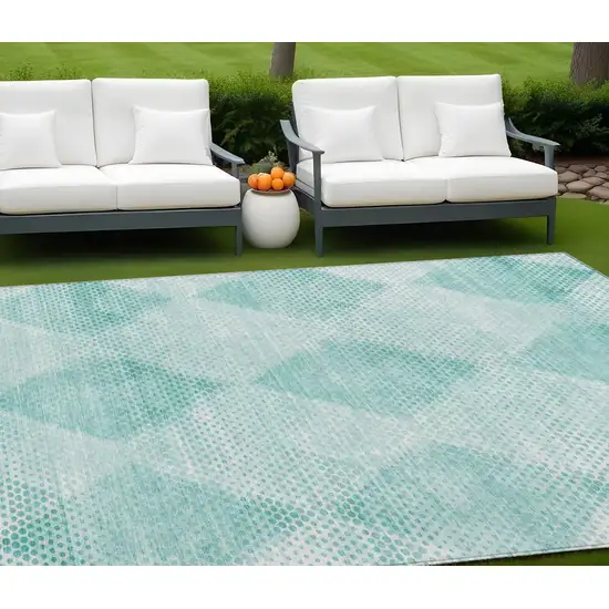 Teal Geometric Washable Non Skid Indoor Outdoor Area Rug Photo 1