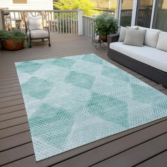 Teal Geometric Washable Non Skid Indoor Outdoor Area Rug Photo 9