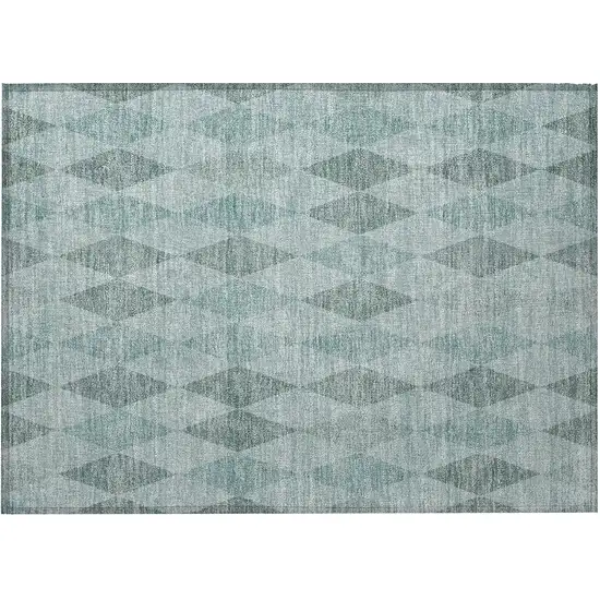 Teal Geometric Washable Non Skid Indoor Outdoor Area Rug Photo 4