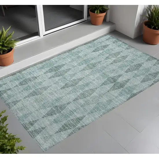 Teal Geometric Washable Non Skid Indoor Outdoor Area Rug Photo 1