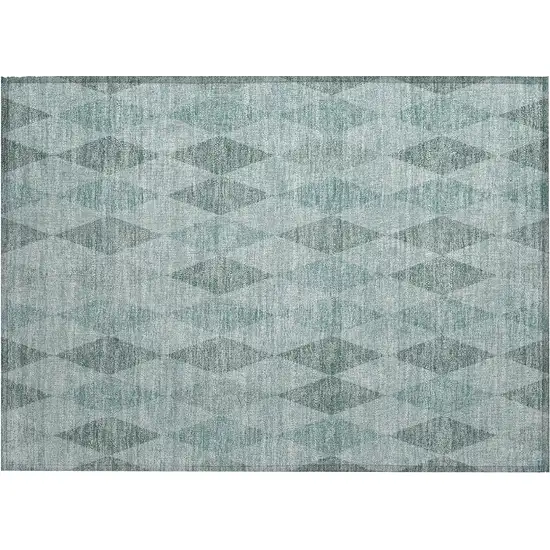 Teal Geometric Washable Non Skid Indoor Outdoor Area Rug Photo 2